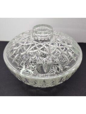 Vintage Pasari Crystal Clear Cut Glass Candy Dish with Lid 6" Diameter Indonesia